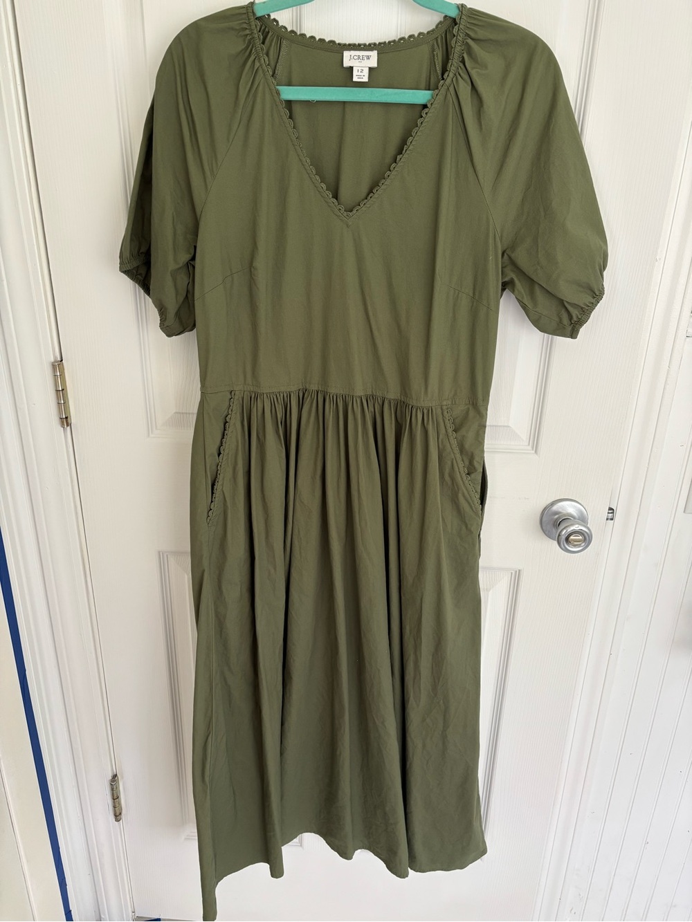 J. Crew Olive Green V-Neck Midi Dress